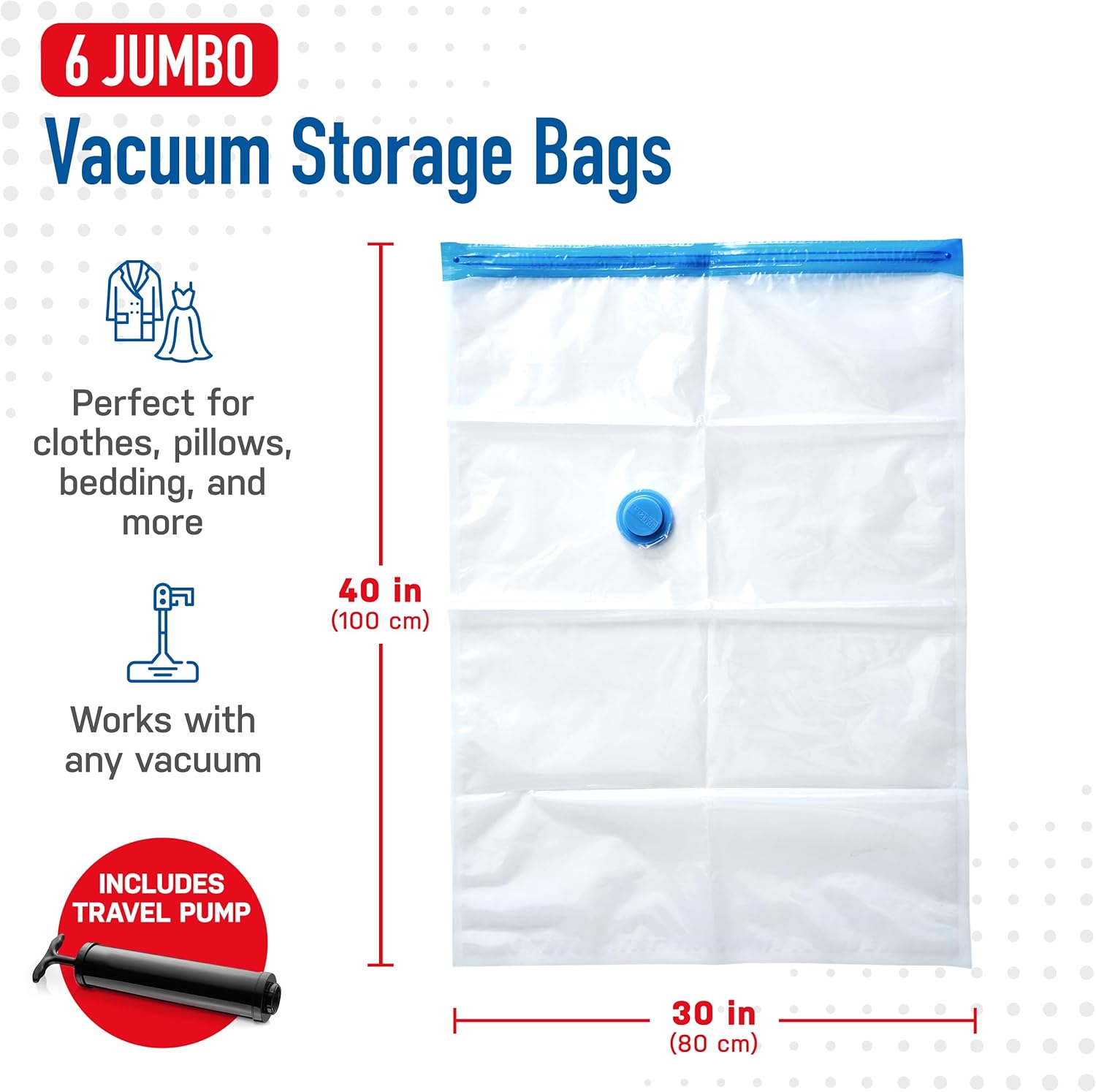 Spacesaver's Space Bags Vacuum Storage Bags (Jumbo Vacuum Storage Bags 6-Pk) Save 80% Space - Vacuum Bags for Comforters and Blankets, Bedding, Compression Seal for Closet Storage - Pump for Travel-2