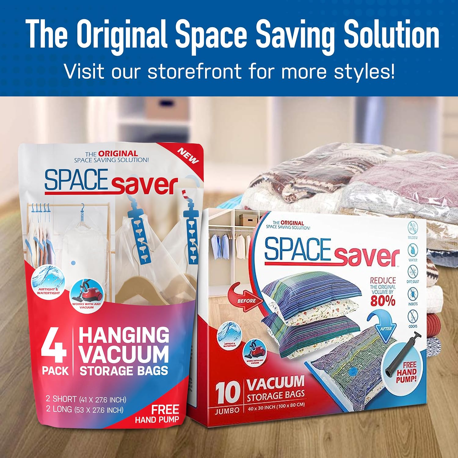 Spacesaver's Space Bags Vacuum Storage Bags (Jumbo Vacuum Storage Bags 6-Pk) Save 80% Space - Vacuum Bags for Comforters and Blankets, Bedding, Compression Seal for Closet Storage - Pump for Travel-8