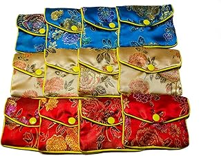 AKORD Womens 12 X Jewellery Silk Purse Pouch Gift Bags Purse Multicolour (Multicolour)