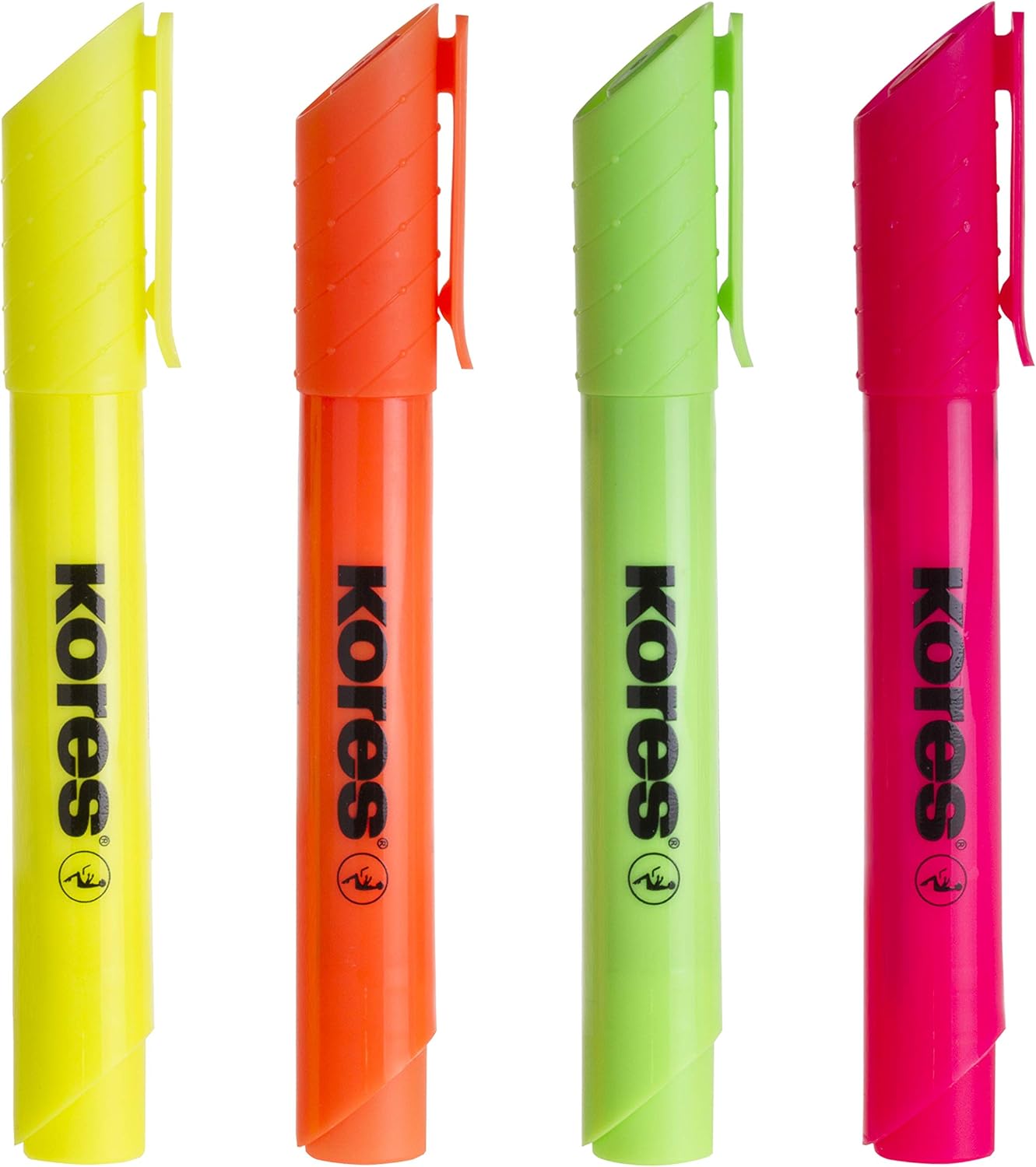 Kores - Fluorescent Highlighter Pen - High Liner Plus, Fluorescent, Water Based-Ink Highlighter Pen with Ergonomic Shape - Stationery Supplies, Office Supplies - Pack of 4 in Assorted Colours-1