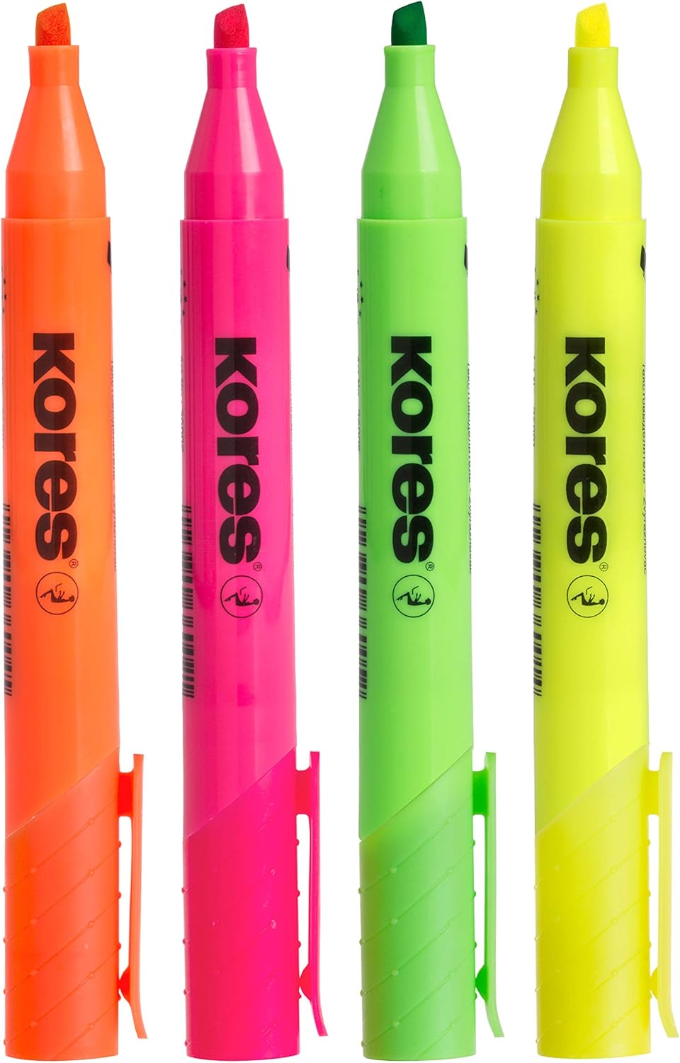 Kores - Fluorescent Highlighter Pen - High Liner Plus, Fluorescent, Water Based-Ink Highlighter Pen with Ergonomic Shape - Stationery Supplies, Office Supplies - Pack of 4 in Assorted Colours-2