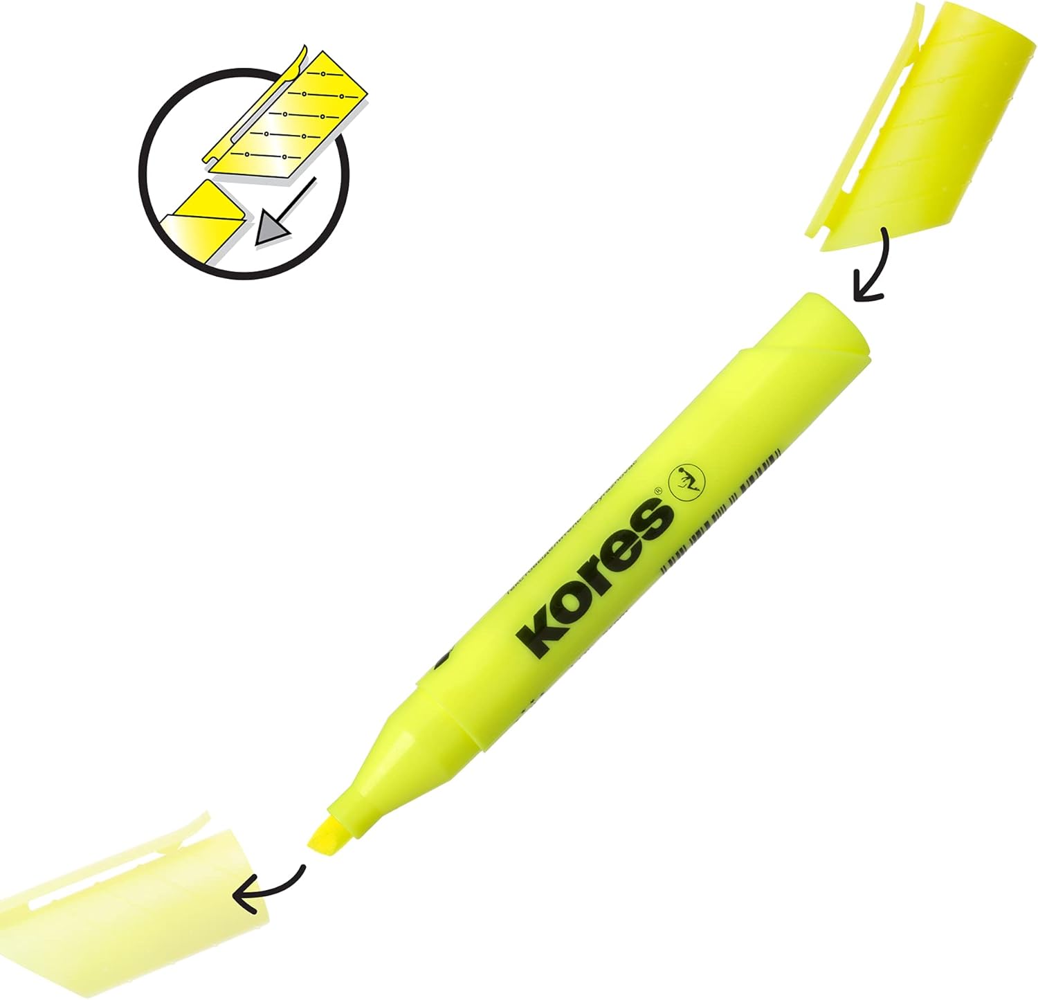 Kores - Fluorescent Highlighter Pen - High Liner Plus, Fluorescent, Water Based-Ink Highlighter Pen with Ergonomic Shape - Stationery Supplies, Office Supplies - Pack of 4 in Assorted Colours-6