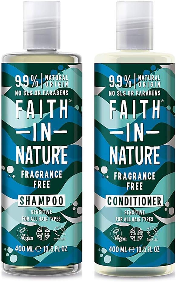 Faith in Nature Natural Fragrance Free Shampoo & Conditioner Set, Sensitive Vegan & Cruelty Free, Parabens and SLS Free, for All Hair Types, 2 x 400ml-0