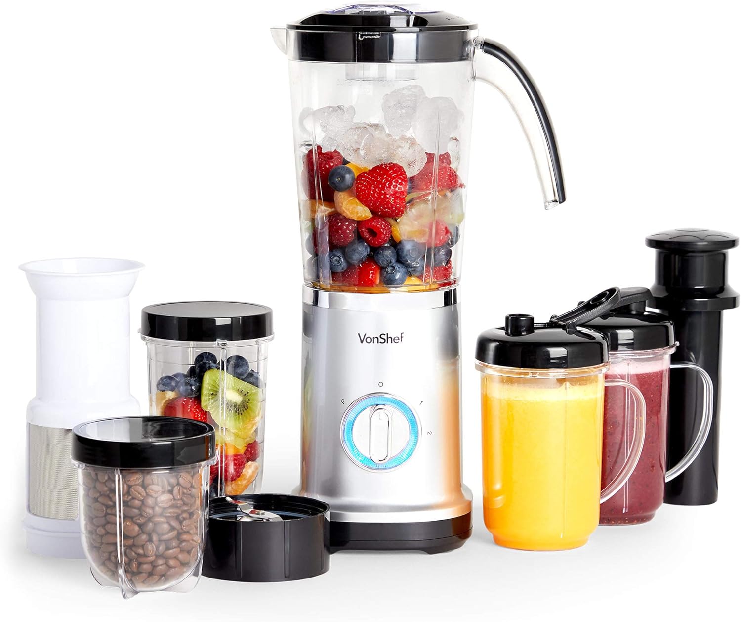 VonShef Blender, Juicer & Grinder - 4 in 1 Multi-Functional, 17 Piece Set with 2 Speed Settings and Pulse Function Ideal for Crushing Ice, Making Smoothies, Protein Shakes and More 220W-0