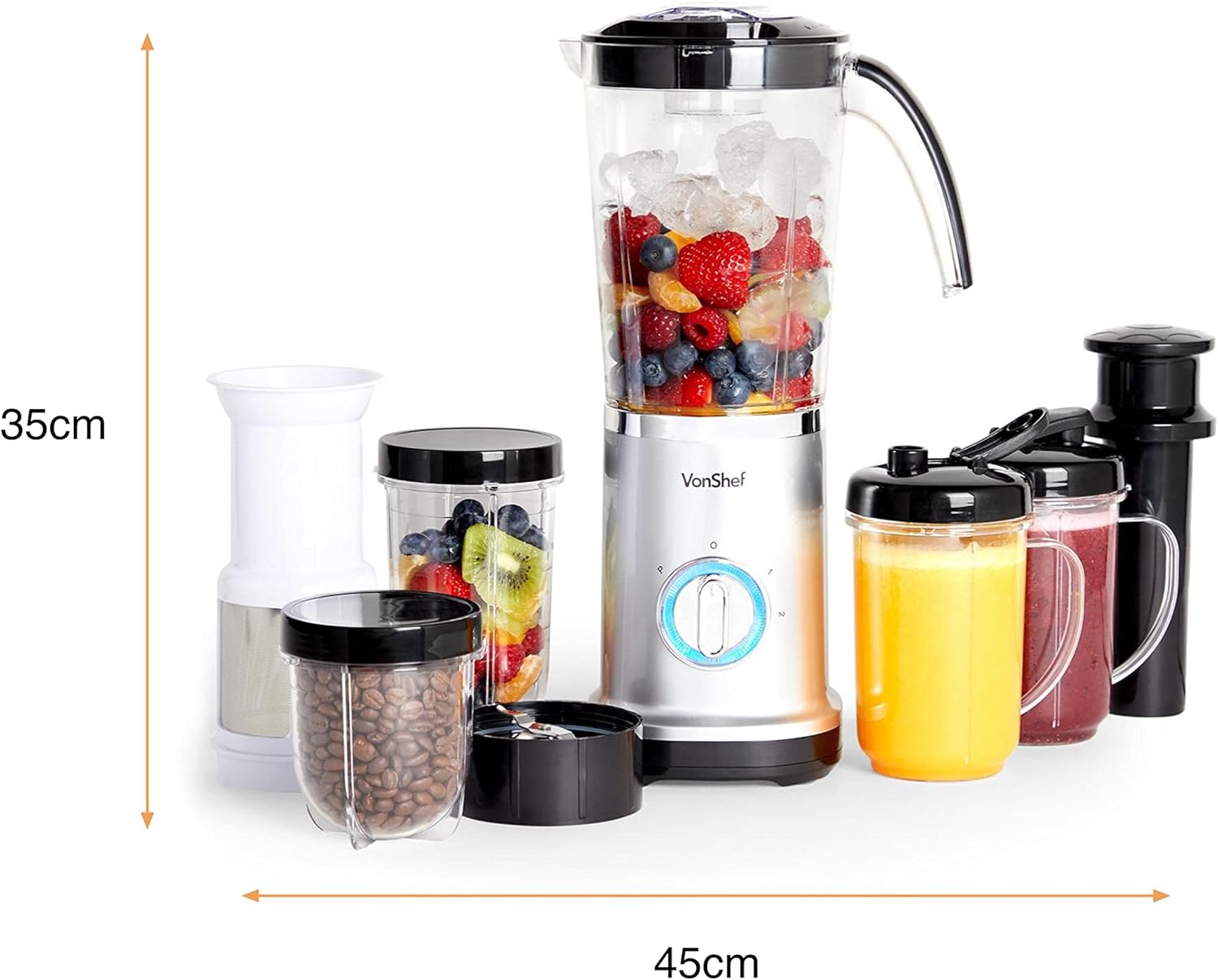 VonShef Blender, Juicer & Grinder - 4 in 1 Multi-Functional, 17 Piece Set with 2 Speed Settings and Pulse Function Ideal for Crushing Ice, Making Smoothies, Protein Shakes and More 220W-5