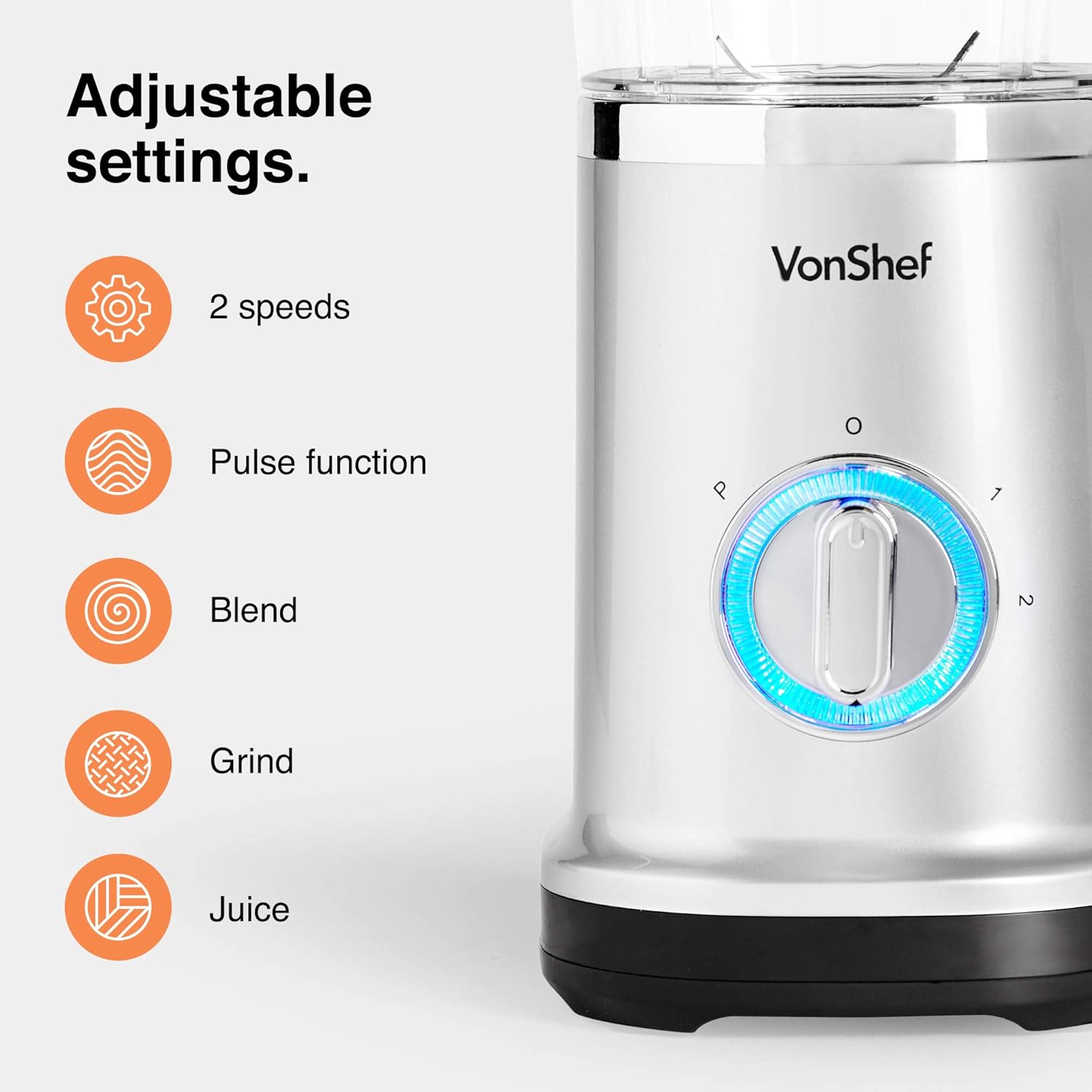 VonShef Blender, Juicer & Grinder - 4 in 1 Multi-Functional, 17 Piece Set with 2 Speed Settings and Pulse Function Ideal for Crushing Ice, Making Smoothies, Protein Shakes and More 220W-6