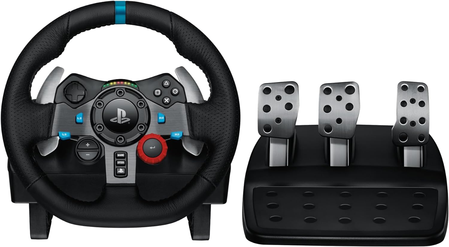 Logitech G29 Driving Force Racing Wheel and Floor Pedals, Real Force Feedback, Stainless Steel Paddle Shifters, Leather Steering Wheel Cover for PS5, PS4, PC, Mac - Black-0