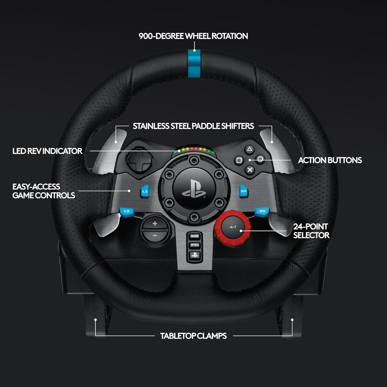 Logitech G29 Driving Force Racing Wheel and Floor Pedals, Real Force Feedback, Stainless Steel Paddle Shifters, Leather Steering Wheel Cover for PS5, PS4, PC, Mac - Black-5