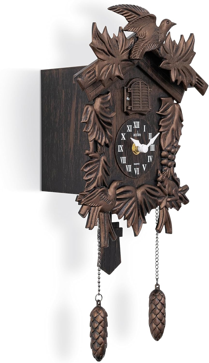 Acctim Hamburg Cuckoo Pendulum Wall Clock, Black Brown-4