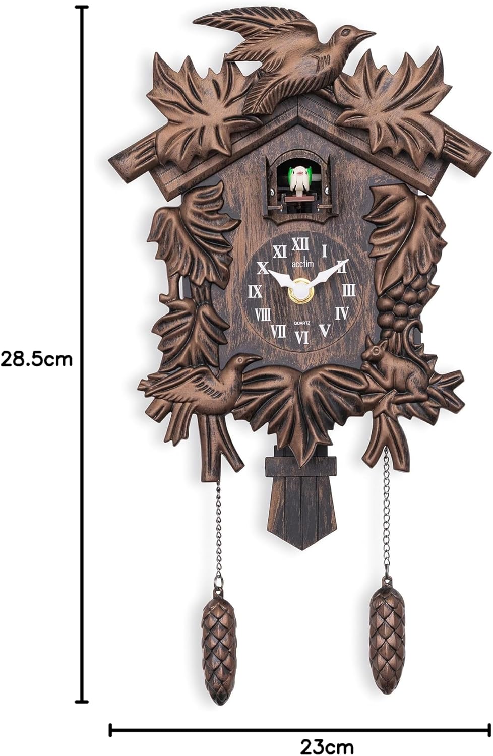 Acctim Hamburg Cuckoo Pendulum Wall Clock, Black Brown-8