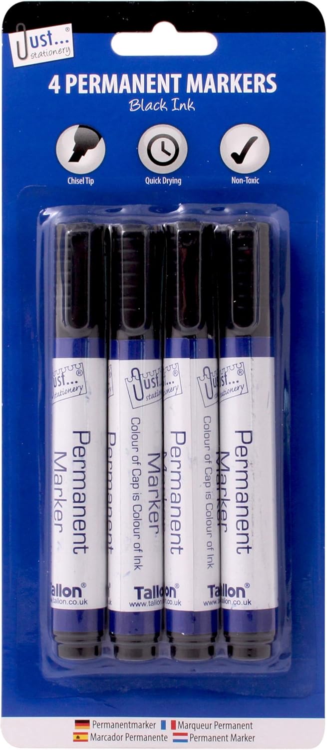 Just stationery Chisel Tip Permanent Marker - Black (Pack of 4) 1156-0