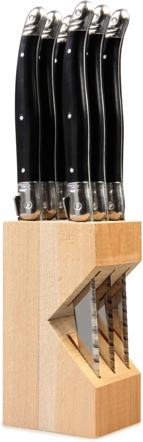 Laguiole 6pc Steak Knife Set in Block (Black)-0