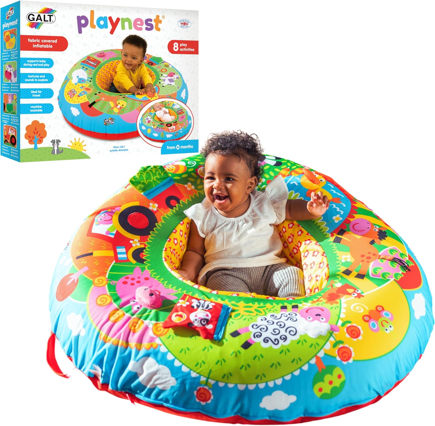 Galt Playnest, Farm - Baby Sit Me Up with Inflatable Ring, Head and Neck Support, 8 Sensory Activities, 90cm Diameter and Machine Washable Cover - Easy Travel, Suitable from Birth - Ages 0 Months Plus-0