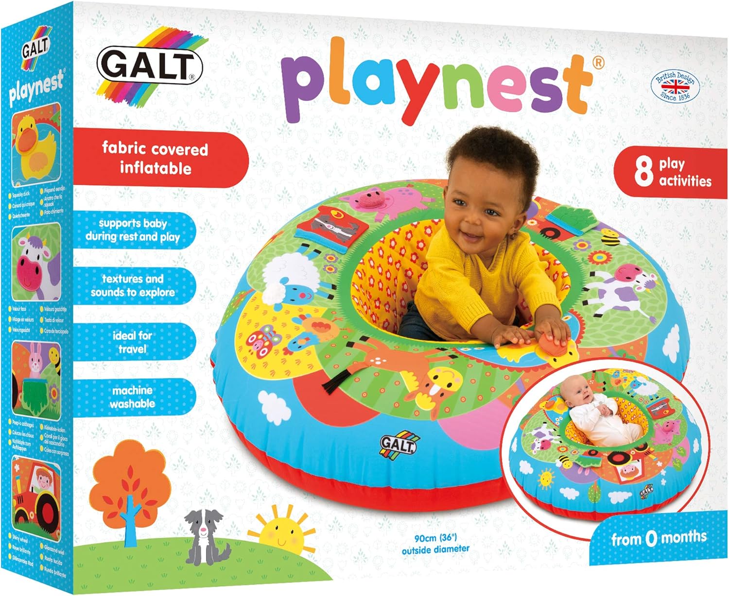 Galt Playnest, Farm - Baby Sit Me Up with Inflatable Ring, Head and Neck Support, 8 Sensory Activities, 90cm Diameter and Machine Washable Cover - Easy Travel, Suitable from Birth - Ages 0 Months Plus-10