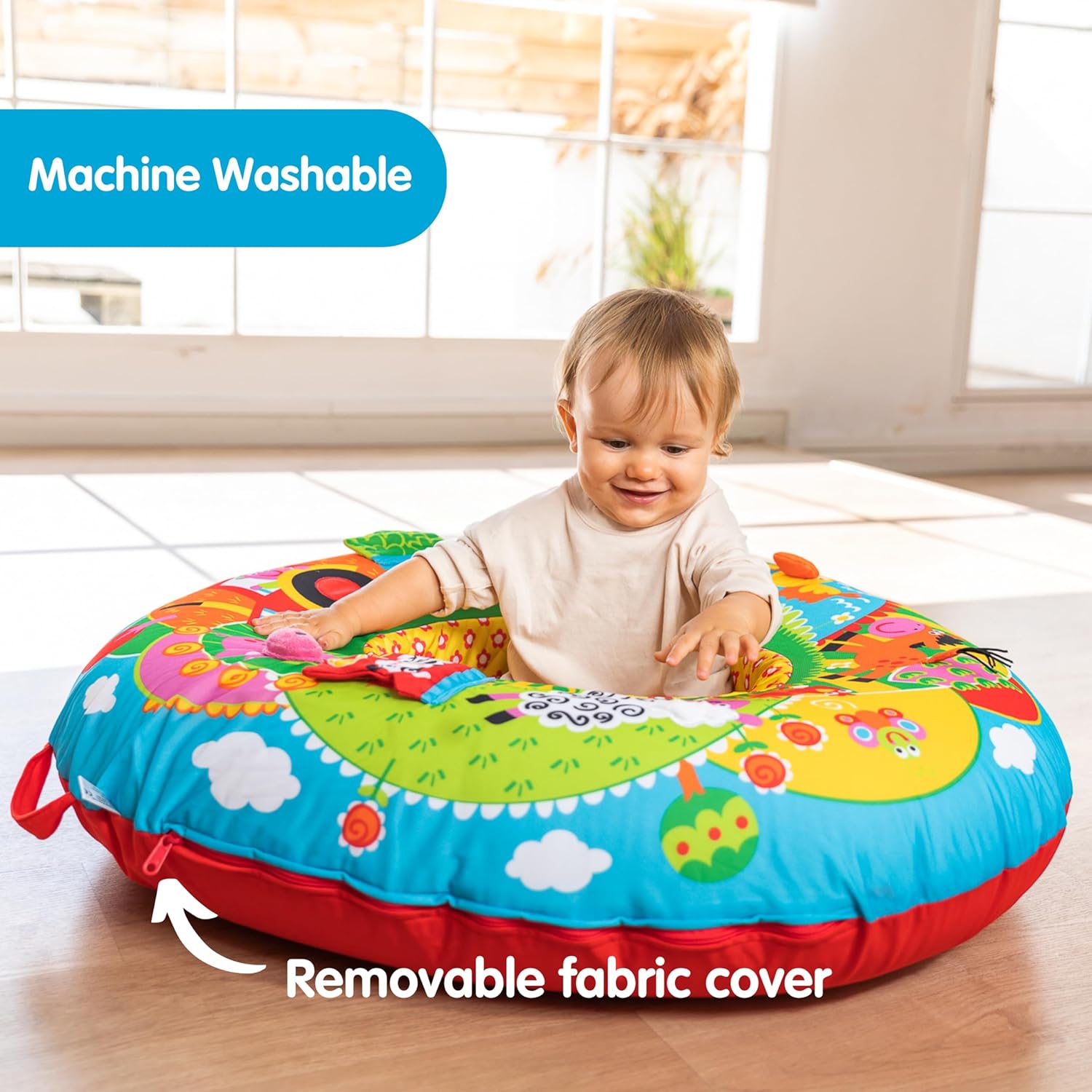 Galt Playnest, Farm - Baby Sit Me Up with Inflatable Ring, Head and Neck Support, 8 Sensory Activities, 90cm Diameter and Machine Washable Cover - Easy Travel, Suitable from Birth - Ages 0 Months Plus-13