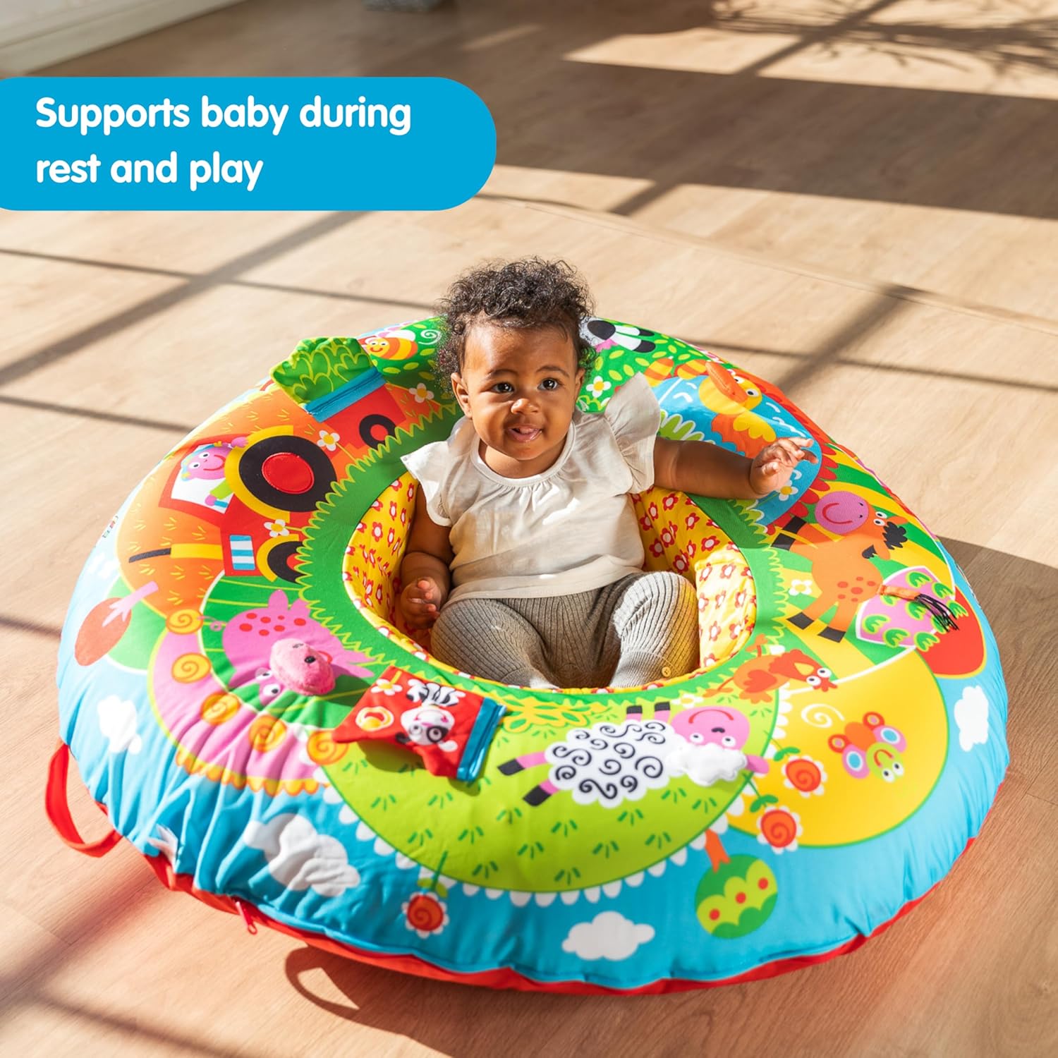 Galt Playnest, Farm - Baby Sit Me Up with Inflatable Ring, Head and Neck Support, 8 Sensory Activities, 90cm Diameter and Machine Washable Cover - Easy Travel, Suitable from Birth - Ages 0 Months Plus-3