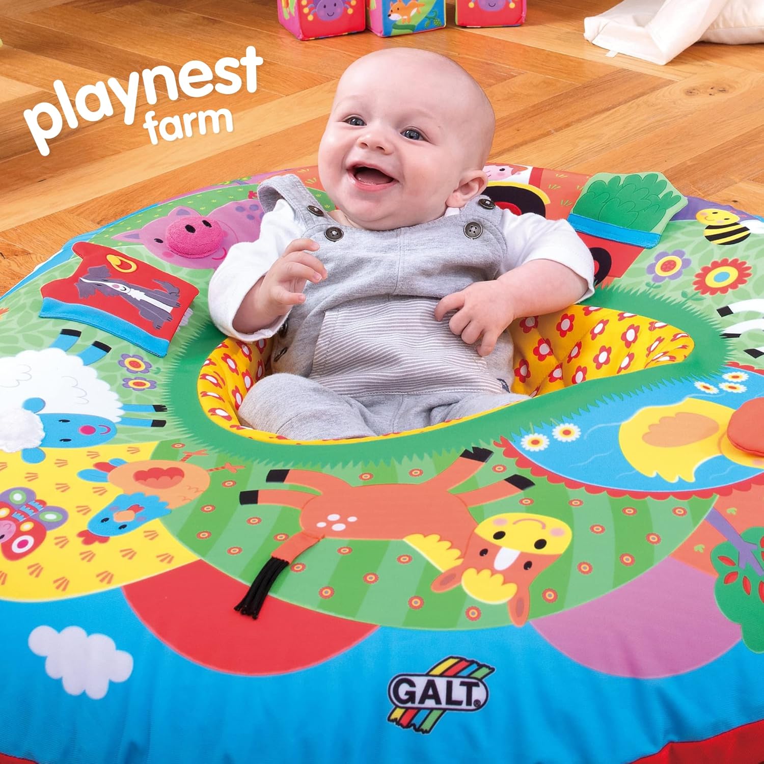 Galt Playnest, Farm - Baby Sit Me Up with Inflatable Ring, Head and Neck Support, 8 Sensory Activities, 90cm Diameter and Machine Washable Cover - Easy Travel, Suitable from Birth - Ages 0 Months Plus-4