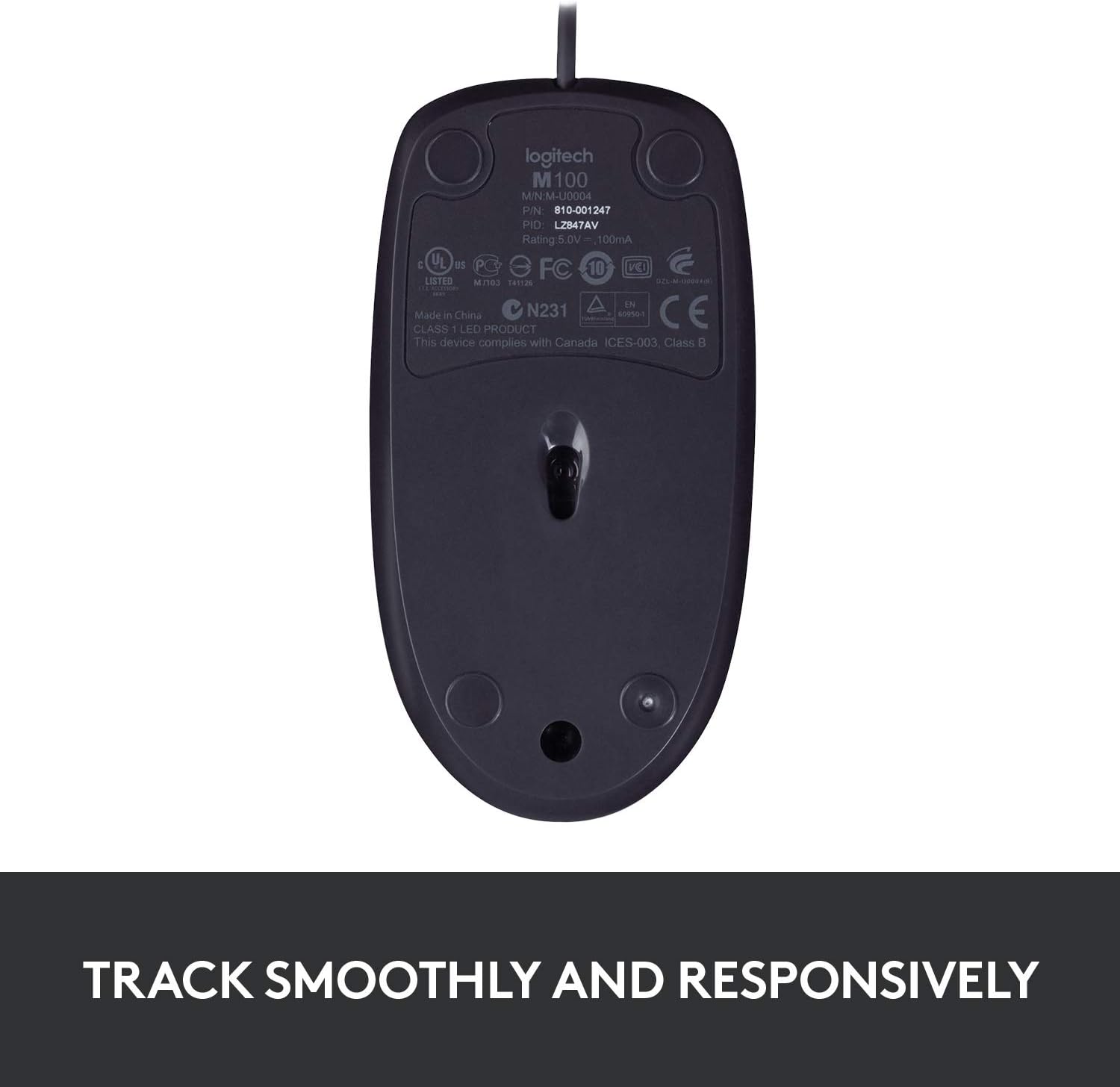 Logitech B100 Wired USB Mouse, 3-Buttons, Optical Tracking, Ambidextrous PC / Mac / Laptop - Black-5