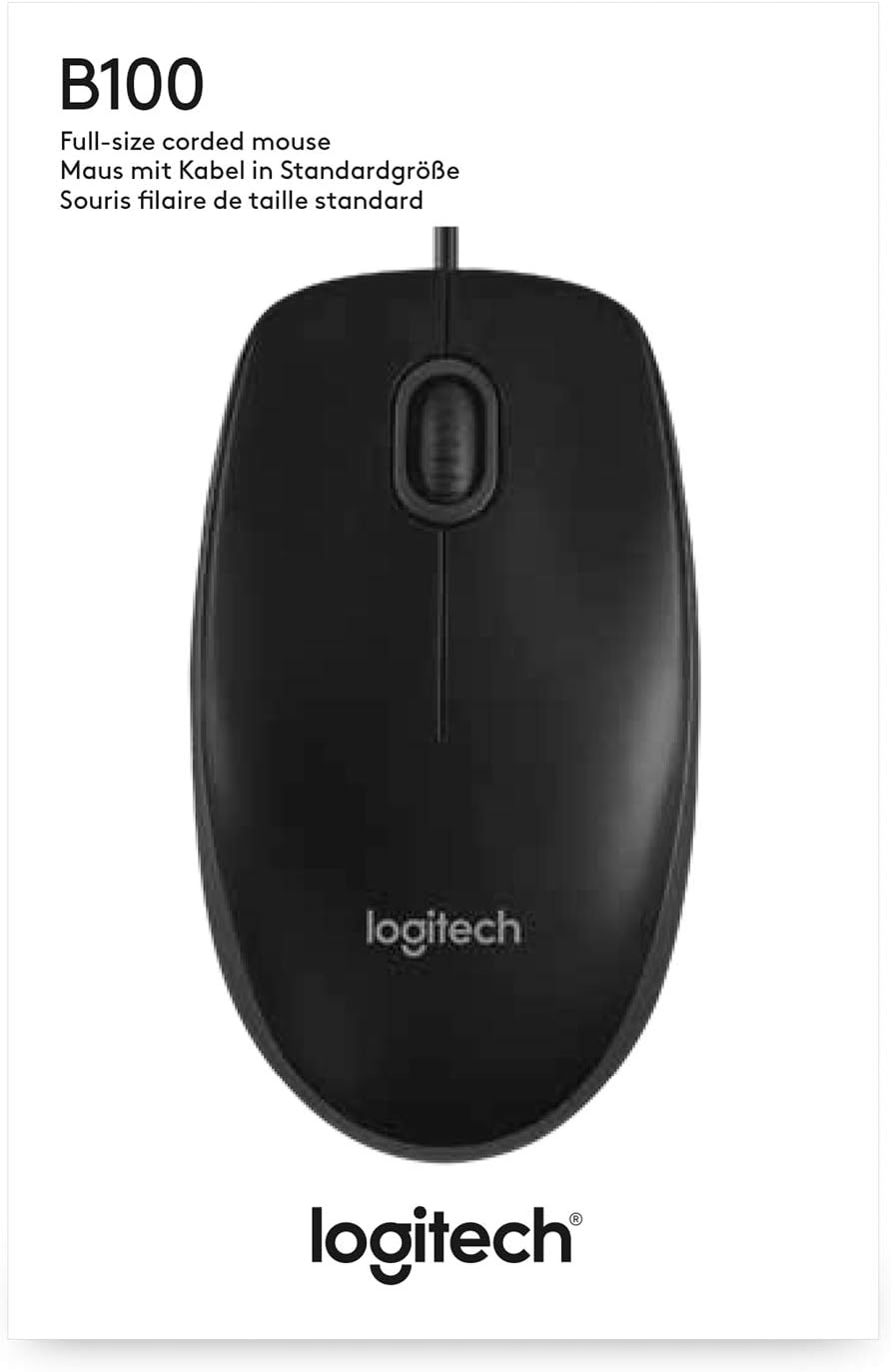 Logitech B100 Wired USB Mouse, 3-Buttons, Optical Tracking, Ambidextrous PC / Mac / Laptop - Black-6