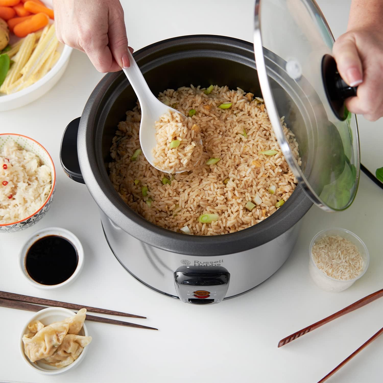 Russell Hobbs Electric Rice Cooker & Steamer - 1.8L (10 cup) Keep warm function, Removable non stick bowl, Easy to clean, Steamer basket, measuring cup & spoon inc, Energy saving, 700W, 19750-1