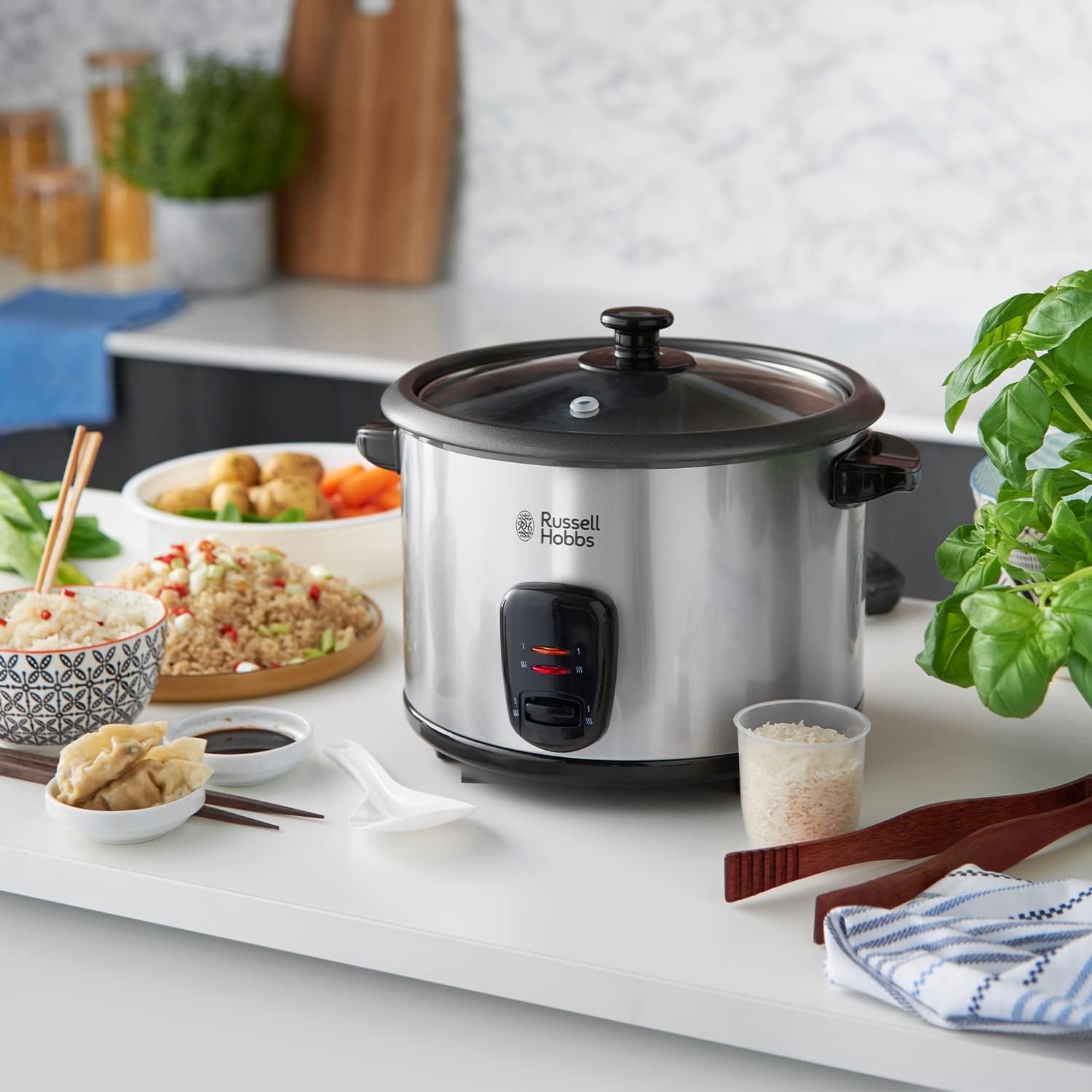 Russell Hobbs Electric Rice Cooker & Steamer - 1.8L (10 cup) Keep warm function, Removable non stick bowl, Easy to clean, Steamer basket, measuring cup & spoon inc, Energy saving, 700W, 19750-2