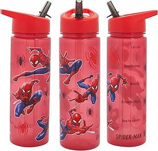 Marvel Spider-Man Water Tracker Bottle Flip Up Straw 600ml Official Marvel Merchandise by Polar Gear Kids Reusable Non Spill - BPA Free - Recyclable Plastic, Red, 600ml, Pack of 1