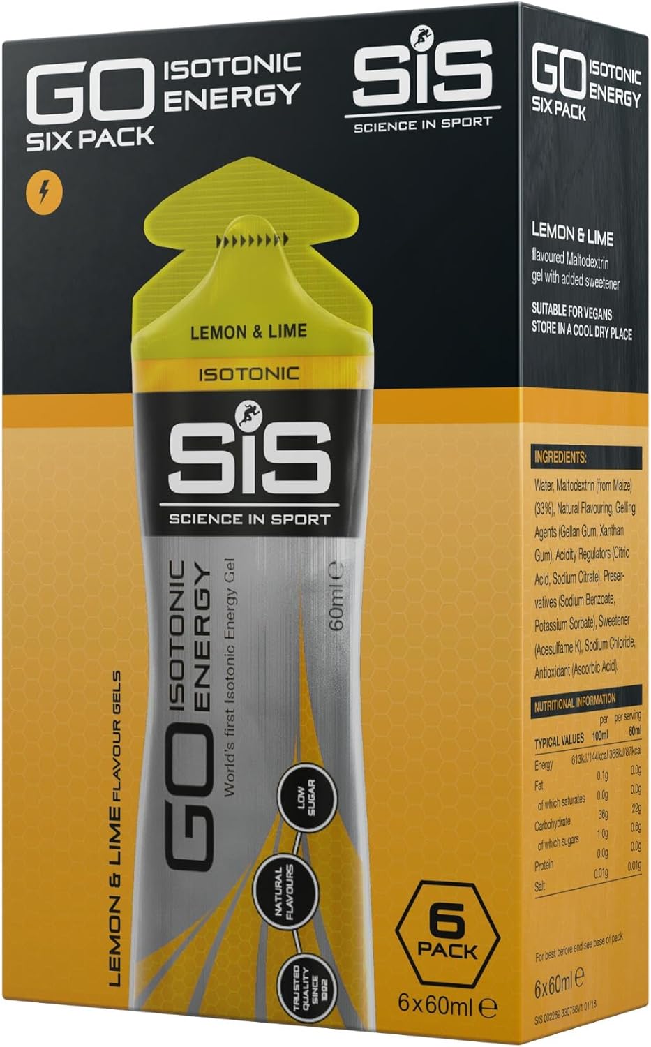 Science in Sport| Go Isotonic Energy Gel| High Carbohydrate| Improves Performance| Low Sugar |Vegan| Consume Directly from Packaging| Pack of 6| 60ml| Lemon & Lime Flavoured-0