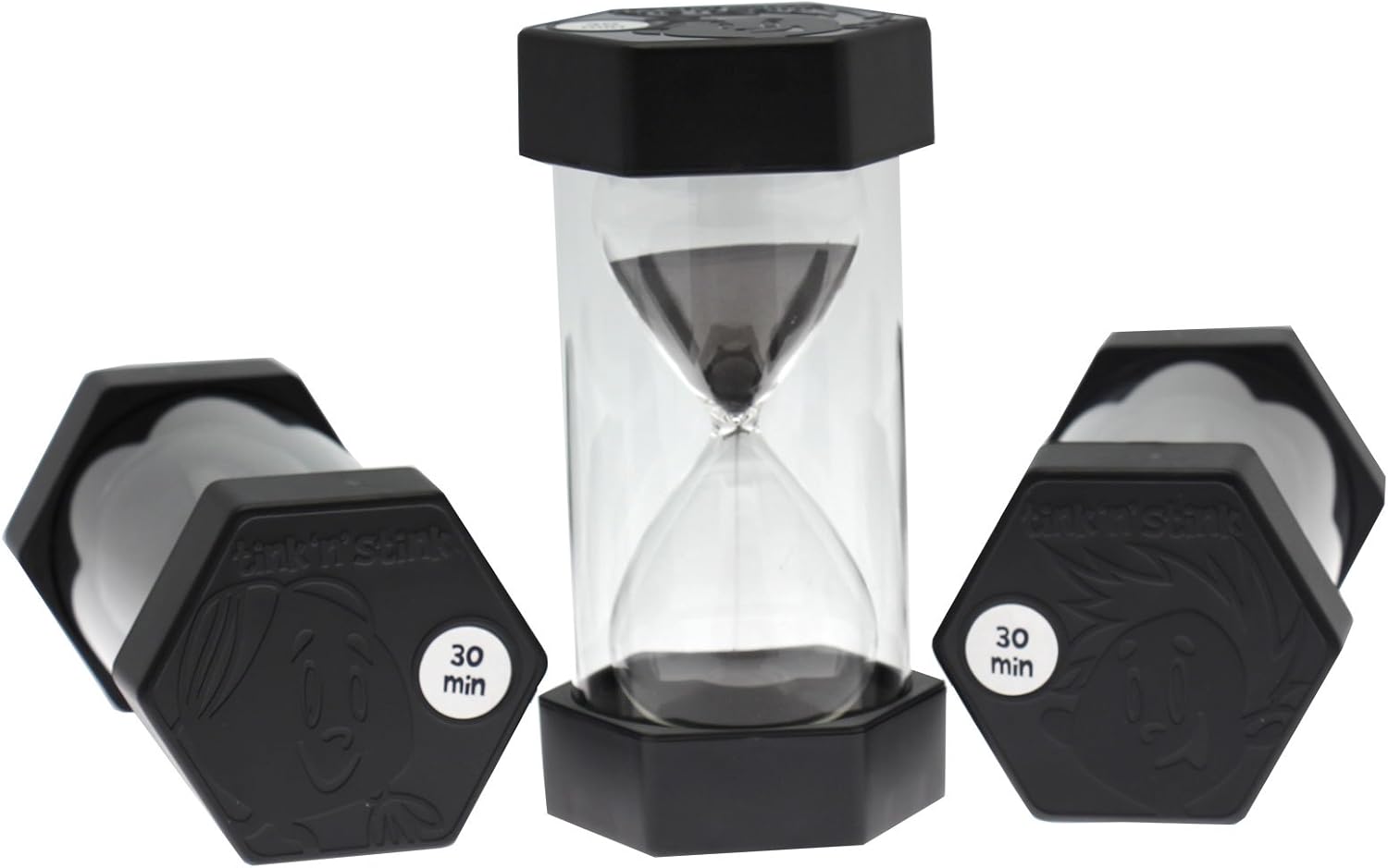 Tink n Stink Large Sand Timer 30 Minute Black Hourglass with Robust End Caps Quiet Time Management Classroom Exams Meetings Exercise Therapy-0