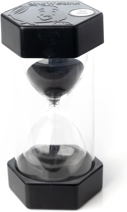 Tink n Stink Large Sand Timer 30 Minute Black Hourglass with Robust End Caps Quiet Time Management Classroom Exams Meetings Exercise Therapy-3