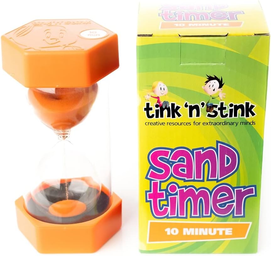 Tink n Stink Large Sand Timer 10 Minute Orange Hourglass with Robust End Caps Quiet Time Management Classroom Exams Home Office-6