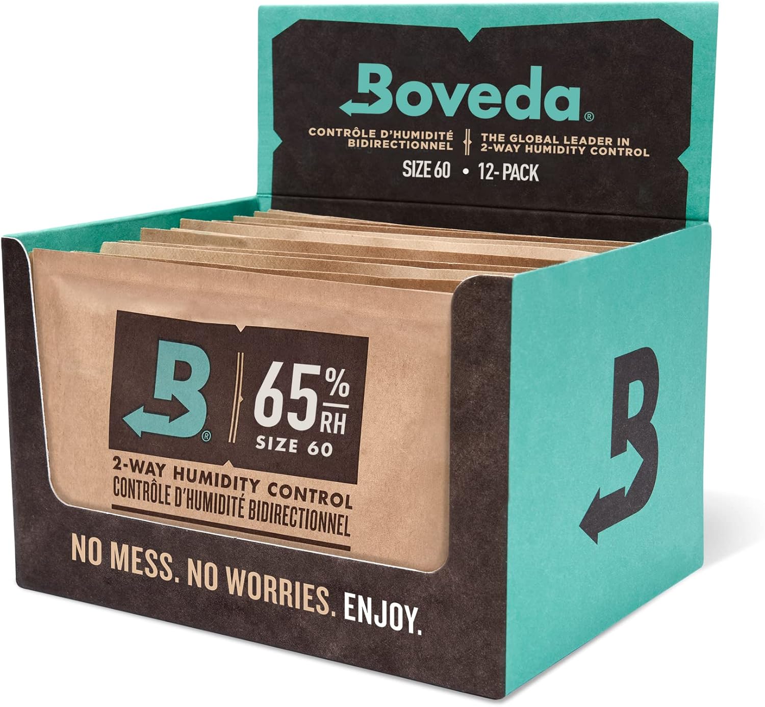 Boveda 65% Two-Way Humidity Control Packs For Aging & Long-Term Storage in Plastic & Wood Boxes – Size 60 – 12 Pack – Moisture Absorbers – Humidifier Packs – Individually Wrapped Hydration Packets