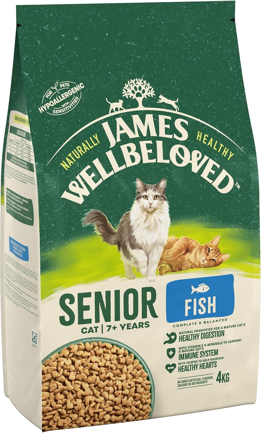 James Wellbeloved Senior Fish 4 kg Bag, Hypoallergenic Dry Cat Food-0