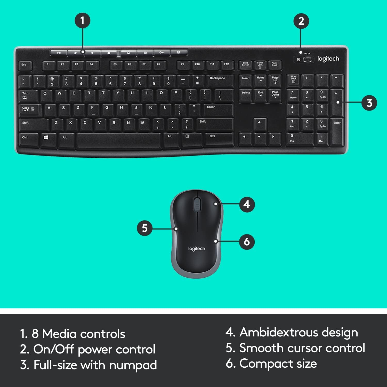 Logitech MK270 Wireless Keyboard and Mouse Combo for Windows, 2.4 GHz Wireless, Compact Mouse, 8 Multimedia and Shortcut Keys, 2-Year Battery Life, for PC, Laptop, QWERTY UK English Layout - Black-5