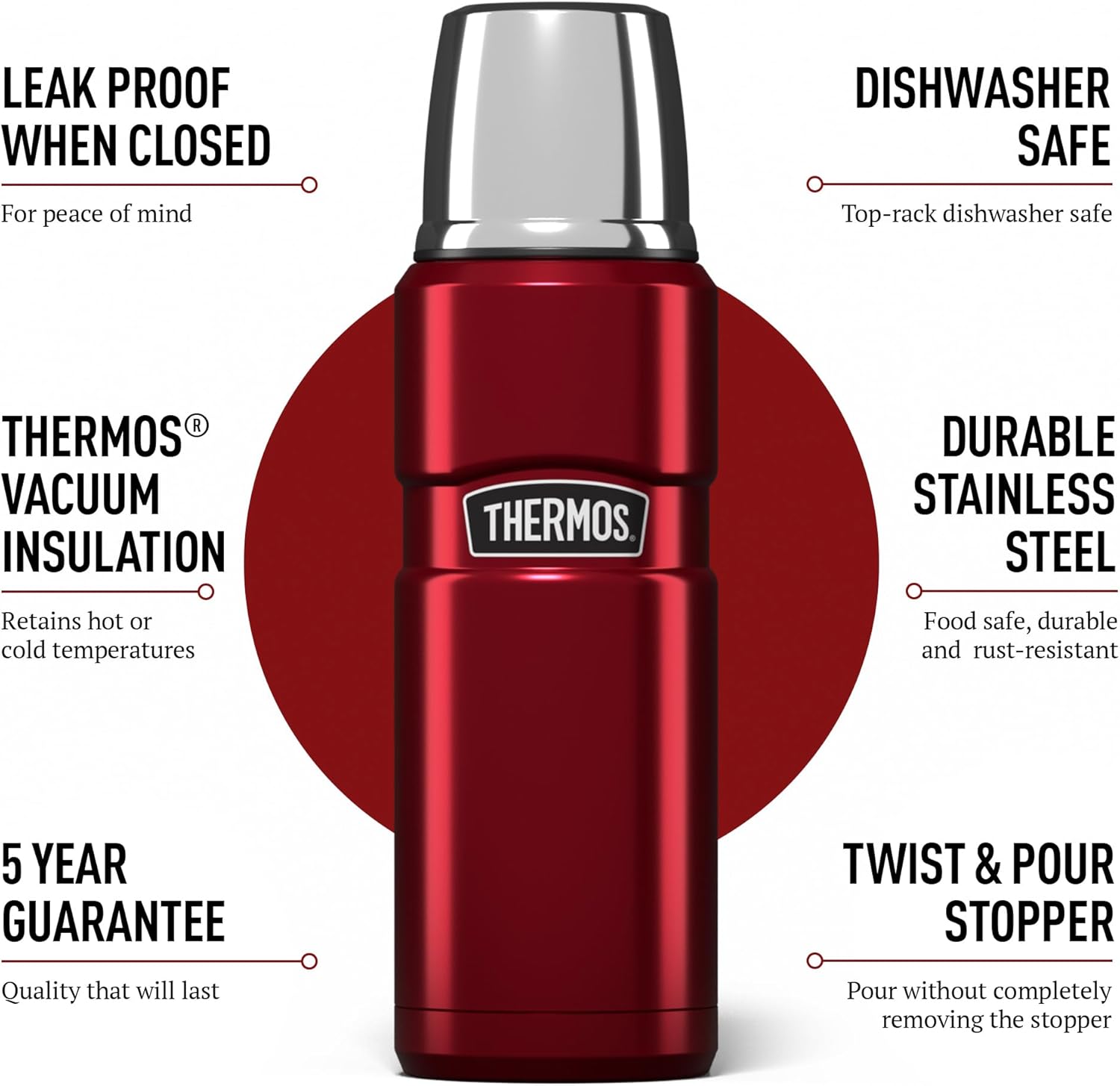 Thermos Stainless King 470ml Multi- Purpose Thermos Flask - Original-Style Flask can be used as Travel Mug or Insulated Water Bottle for Daily Commute & Weekend Adventures – Red, 5- Year Warranty-3