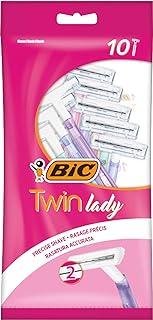 Bic Twin Lady, Disposable Razors with 2 Stainless Steel Blades and Lightweight Handles, Assorted Colours, Pack of 10