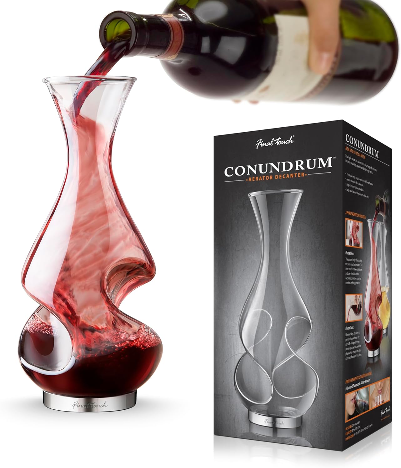 Final Touch Conundrum Wine Aerator Decanter Drinking Gift, Clear,375ml-0