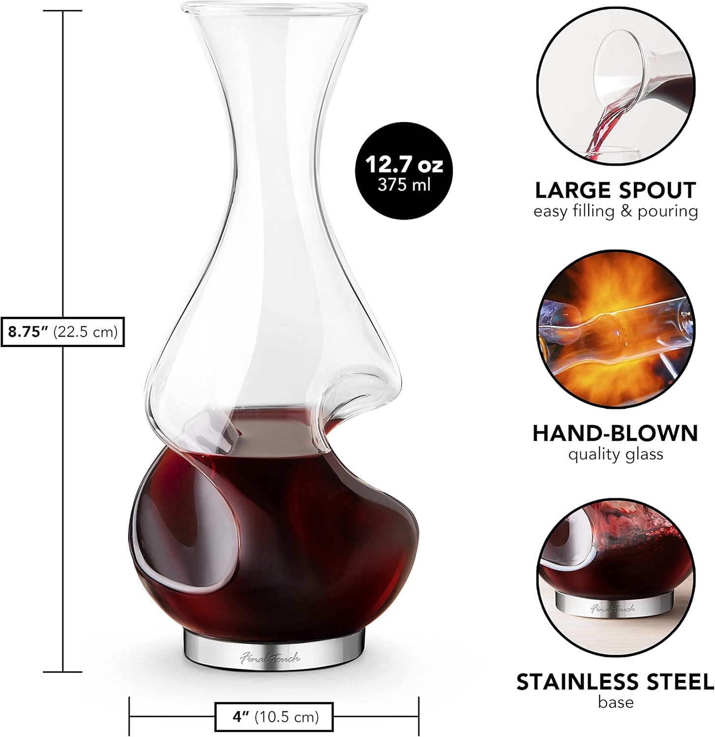 Final Touch Conundrum Wine Aerator Decanter Drinking Gift, Clear,375ml-4