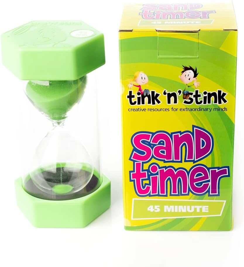 Tink n Stink Large Sand Timer 45 Minute Bright Green Hourglass with Robust End Caps Quiet Time Management Classroom Therapy Home Office-7