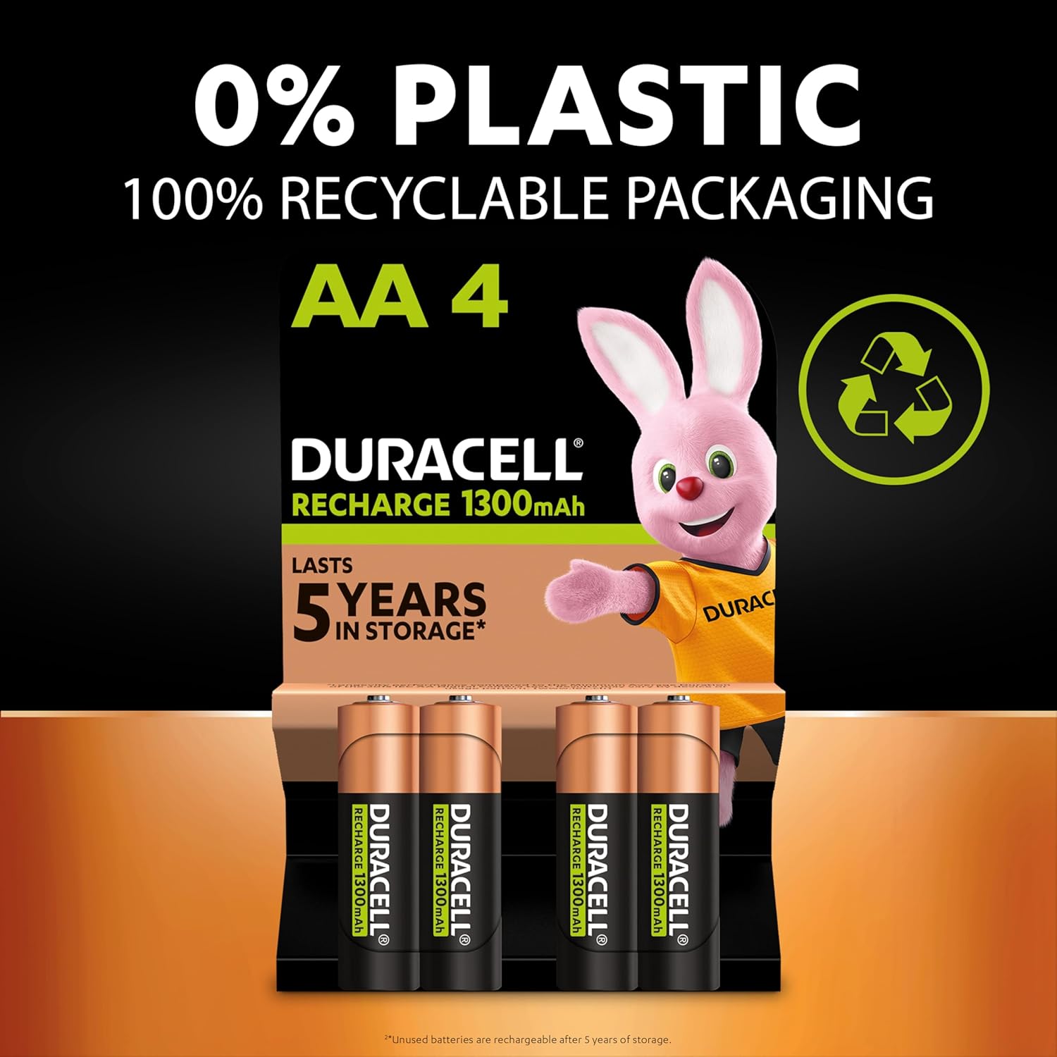 Duracell Rechargeable AA Batteries (Pack of 4), 2500 mAh NiMH, pre-charged, Our No. 1 Longest Lasting Rechargable battery with a 0% plastic 100% recyclable packaging-5