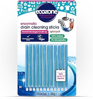 Ecozone Citrus Drain Cleaning Sticks, Enzymatic Pipe Unblocker, Prevents Plug Hole Obstructions & Keeps Water Flowing Freely, Natural Vegan & Non Toxic Kitchen & Bathroom Treatment Kit (x 12)