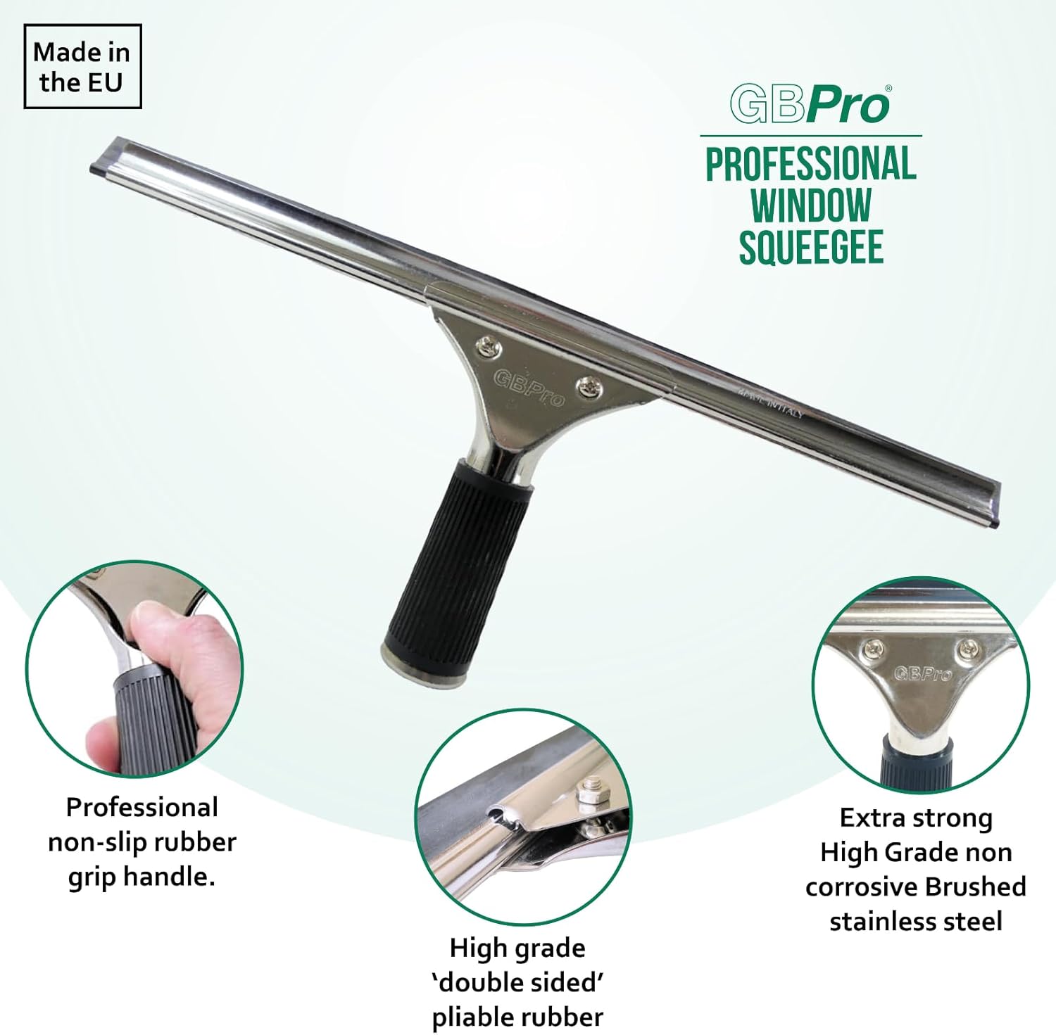 GBPro Professional Window Squeegee Stainless Wiper with Rubber Blade - 15cm/25cm/35cm/45cm - Windows, Bathroom Shower Screen Cleaner, Tiles, Glass - Window Cleaning Equipment-1