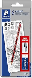 STAEDTLER 61 110 C6 Tradition Graphite Pencil for Drawing & Sketching - Assorted Degrees (6 Pencils + FREE Sharpener & Eraser)