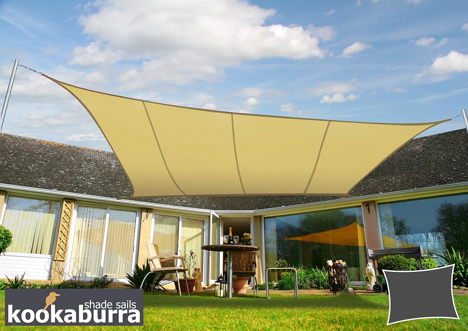 Kookaburra 4m x 3m Rectangle Water Resistant Garden Patio Sun Shade Sail Canopy 96.5% UV Block with Free Rope (Sand)-1