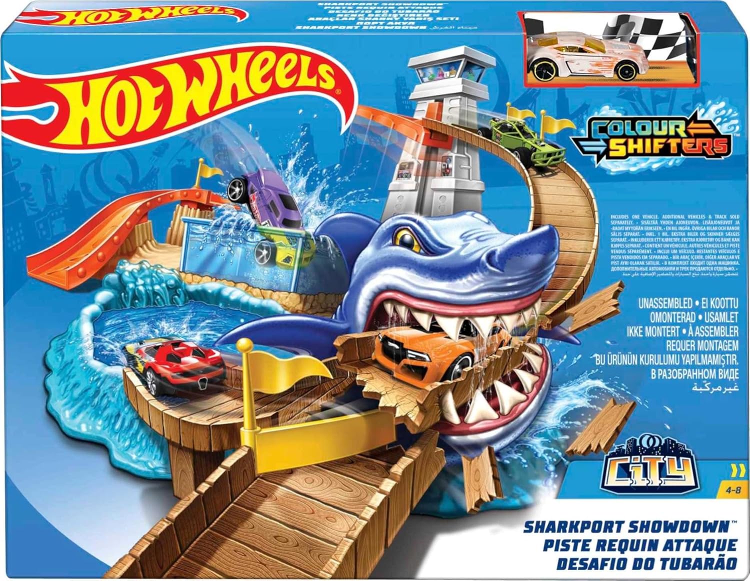 Hot Wheels Color Shifter Sharkport Showdown, Playset Shark thematic, Includes Toy Car, for Kids 4 Years+, BGK04-5