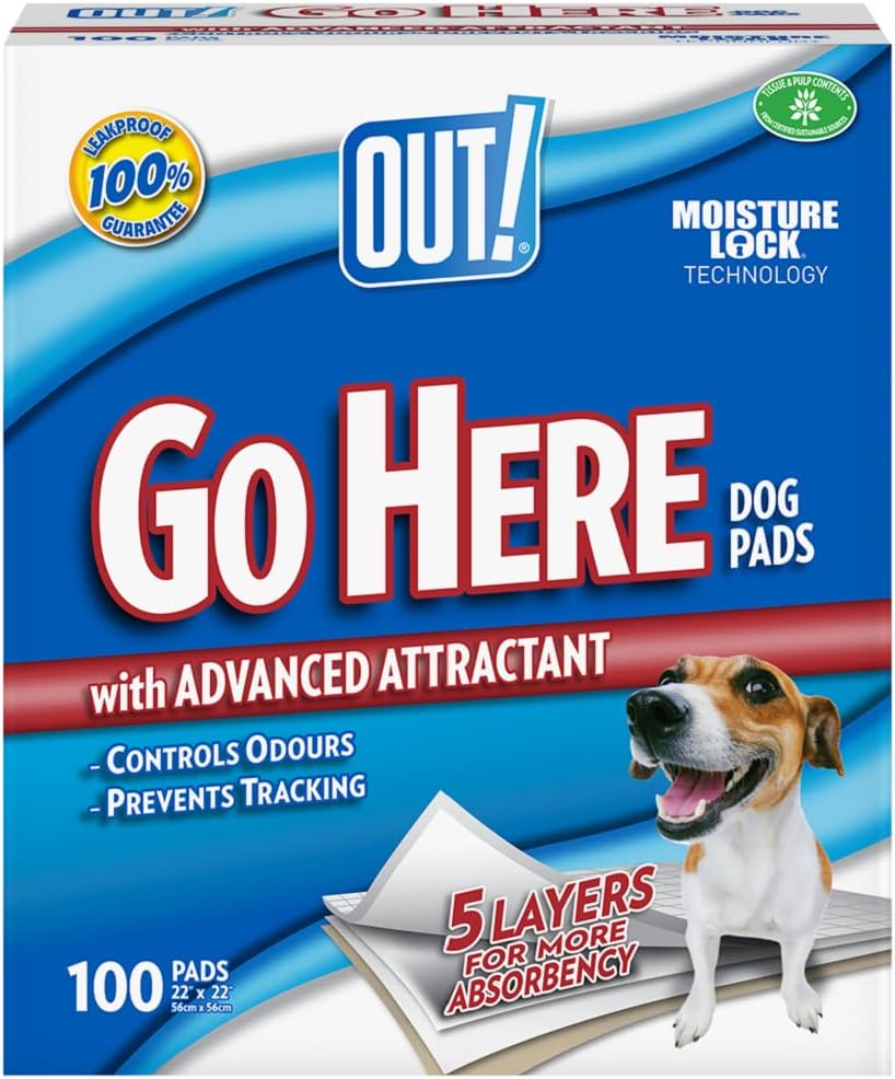 OUT! Go Here Absorbent Pet and Puppy Training Pads |100 Pads-0