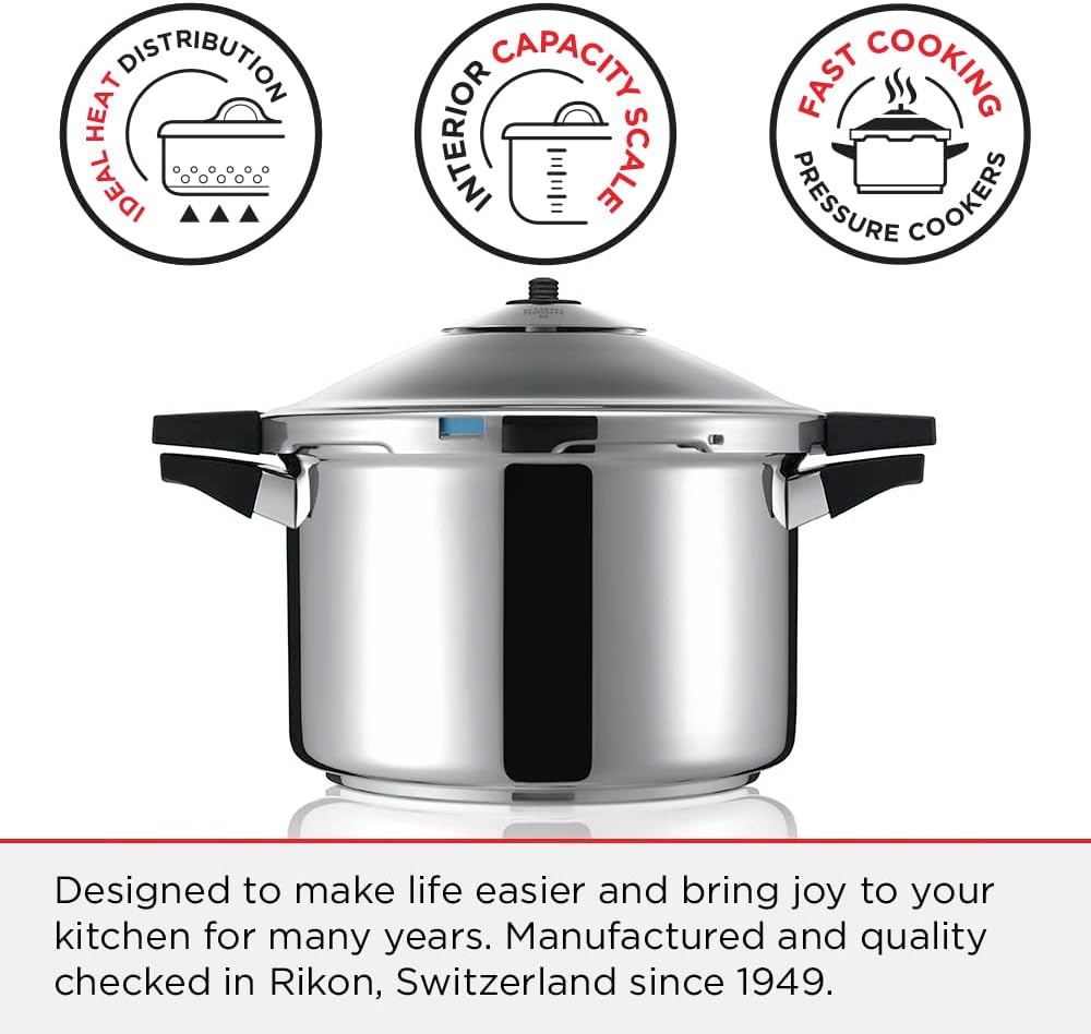 Kuhn Rikon Pressure Cooker Set, 4L and 8L (24cm) Duromatic Inox Food Steamers with Side Grips. Multi Cooker Hotpot with Auto Lock Lid. Stainless Steel Pot – 10 Year Kuhn Rikon Cookware Guarantee-5