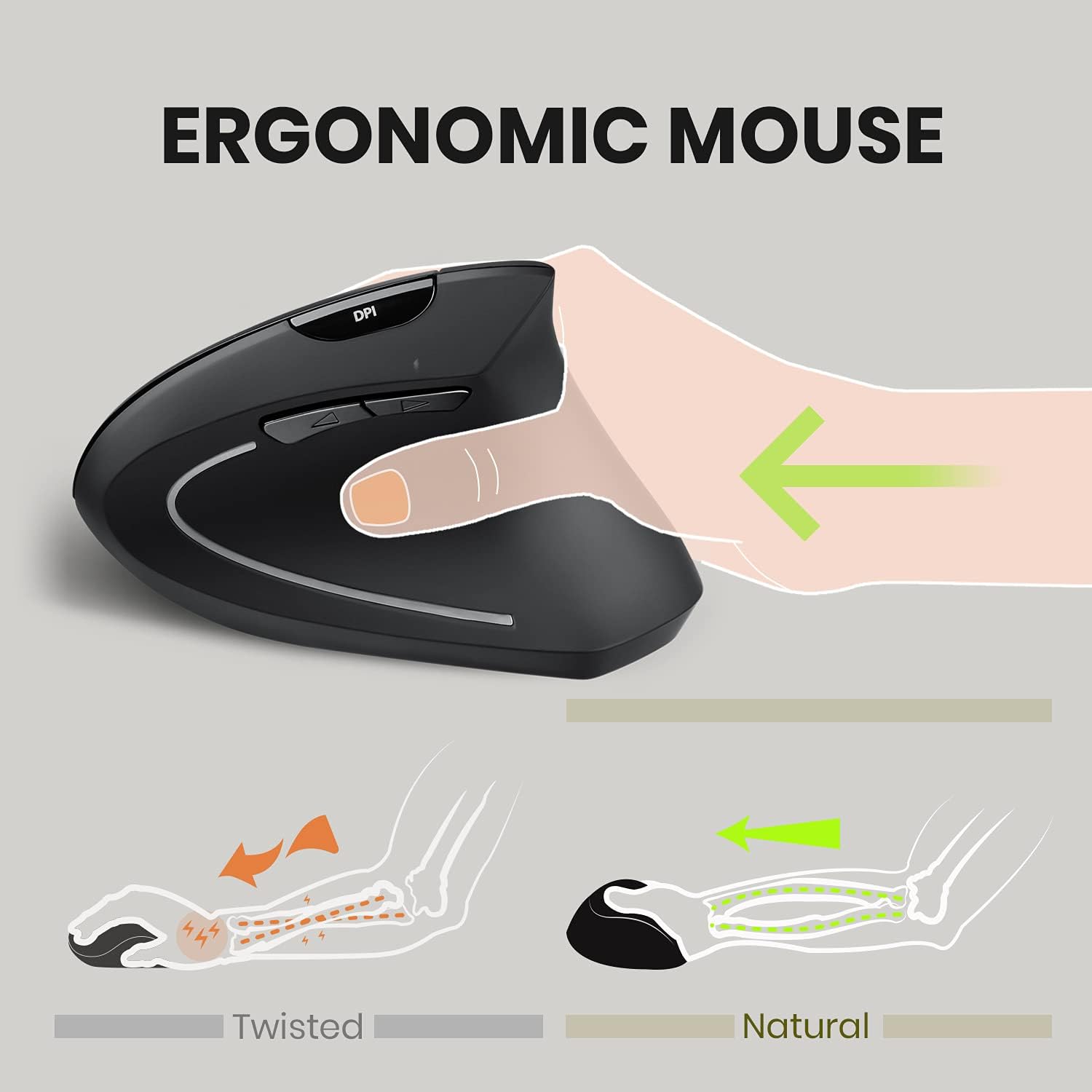 Perixx PERIMICE-713 Wireless Ergonomic Vertical Mouse - 1000/1500/2000 DPI - Right Handed - Recommended with RSI User-1