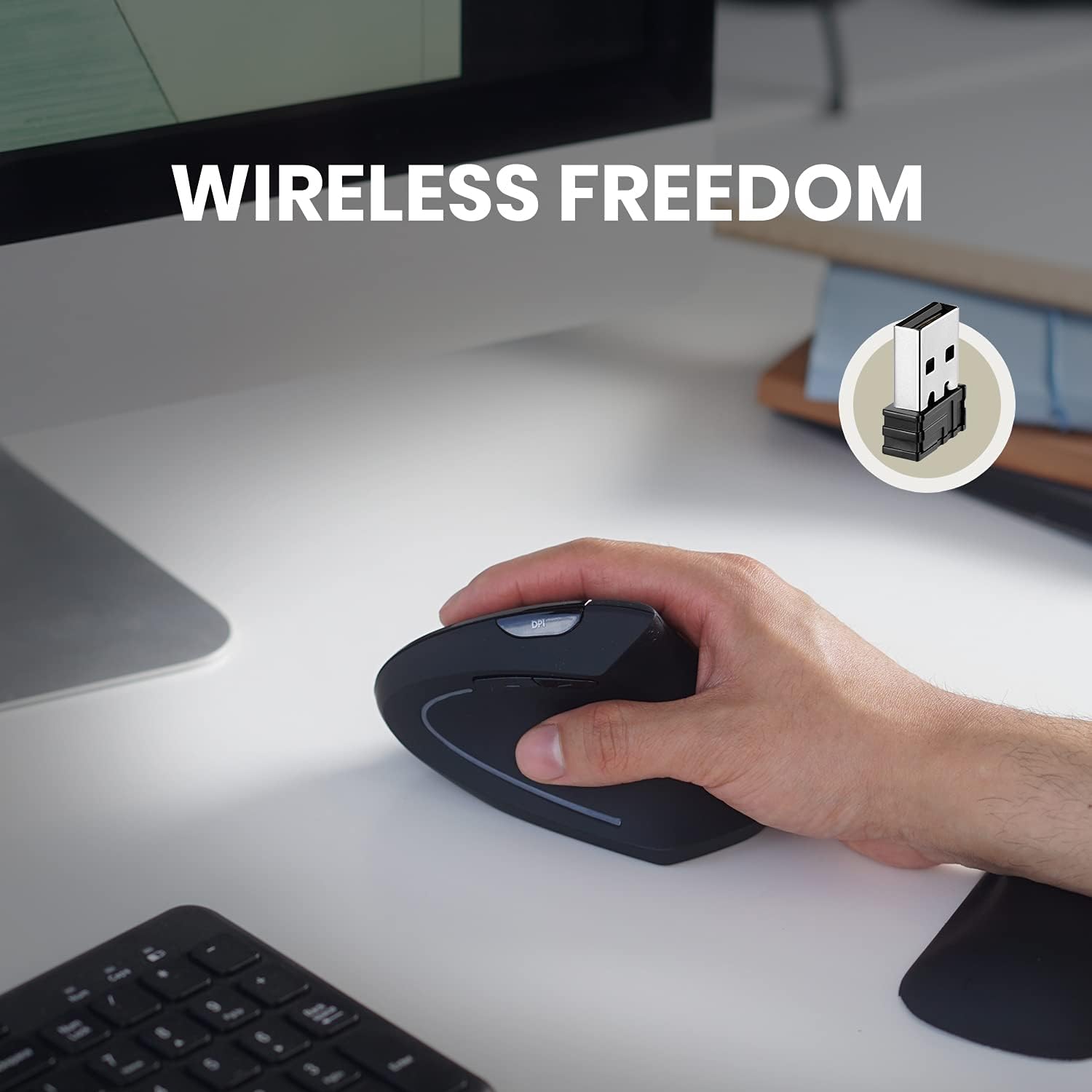 Perixx PERIMICE-713 Wireless Ergonomic Vertical Mouse - 1000/1500/2000 DPI - Right Handed - Recommended with RSI User-4