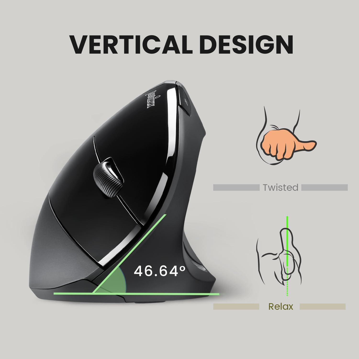 Perixx PERIMICE-713 Wireless Ergonomic Vertical Mouse - 1000/1500/2000 DPI - Right Handed - Recommended with RSI User-5