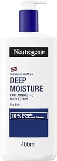 Neutrogena Norwegian Formula Deep Moisture Fast-Absorbing Body Lotion (1x 400ml), Non-Greasy Body Moisturiser for Dry Skin with 10% Glycerine and Pro-Ceramide Technology, Provides 72-Hour Moisturisation